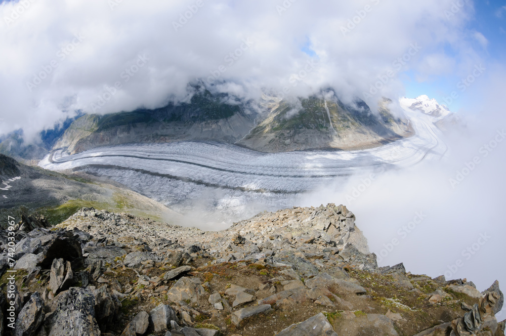 panorama of the mountains and Aletsch glacier