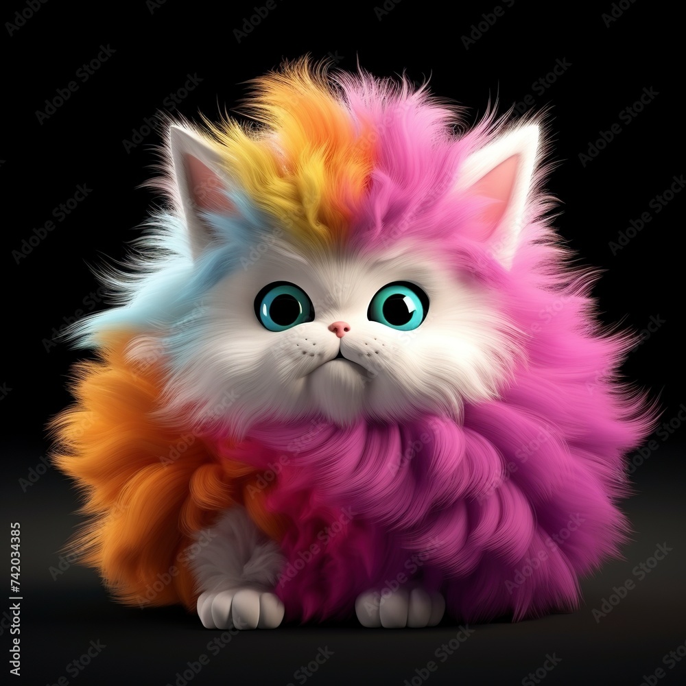 3D cartoon illustration, a cute kitten like a speck or a cotton ball