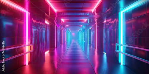A neon galactic gateway illuminates a sci-fi corridor, creating a captivating blend of futuristic aesthetics and cosmic allure.