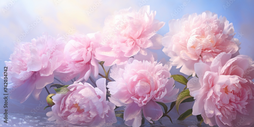 Peony flowers in a foggy, cheerful bright light in the spring Peony flowers in a foggy, cheerful bright light in the spring