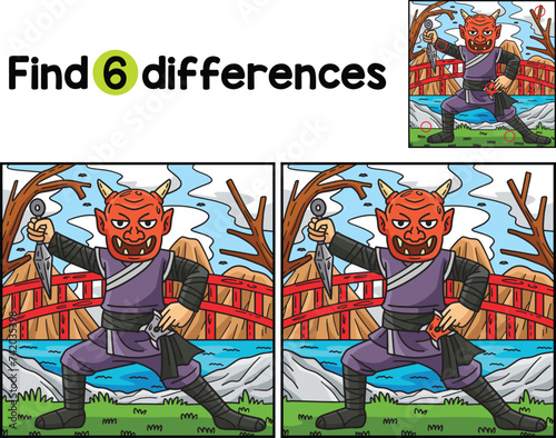 Ninja Wearing Oni Mask Find The Differences