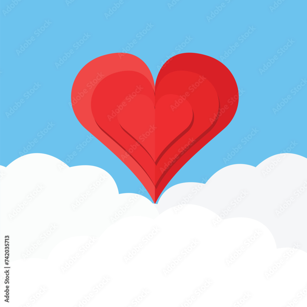 illustration of hearts on clouds in light blue background illustration of hearts on clouds in light blue background