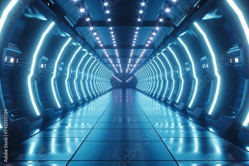 Exploring a futuristic passage with lights in an ultra-modern sci-fi corridor.