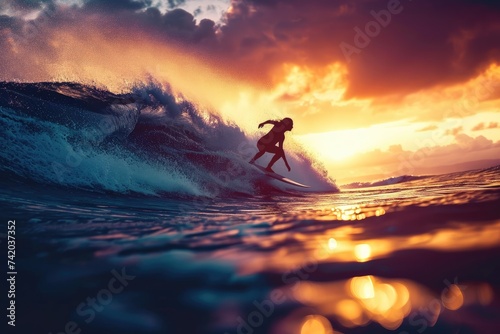 Beachgoers enjoying surfboard fun, Ai Generated. © Nattakun