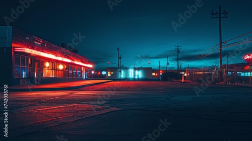 Empty Street at Night With Neon Lights