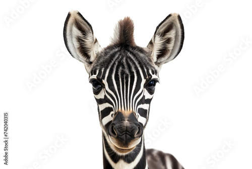 Young zebra isolated on white transparent background 