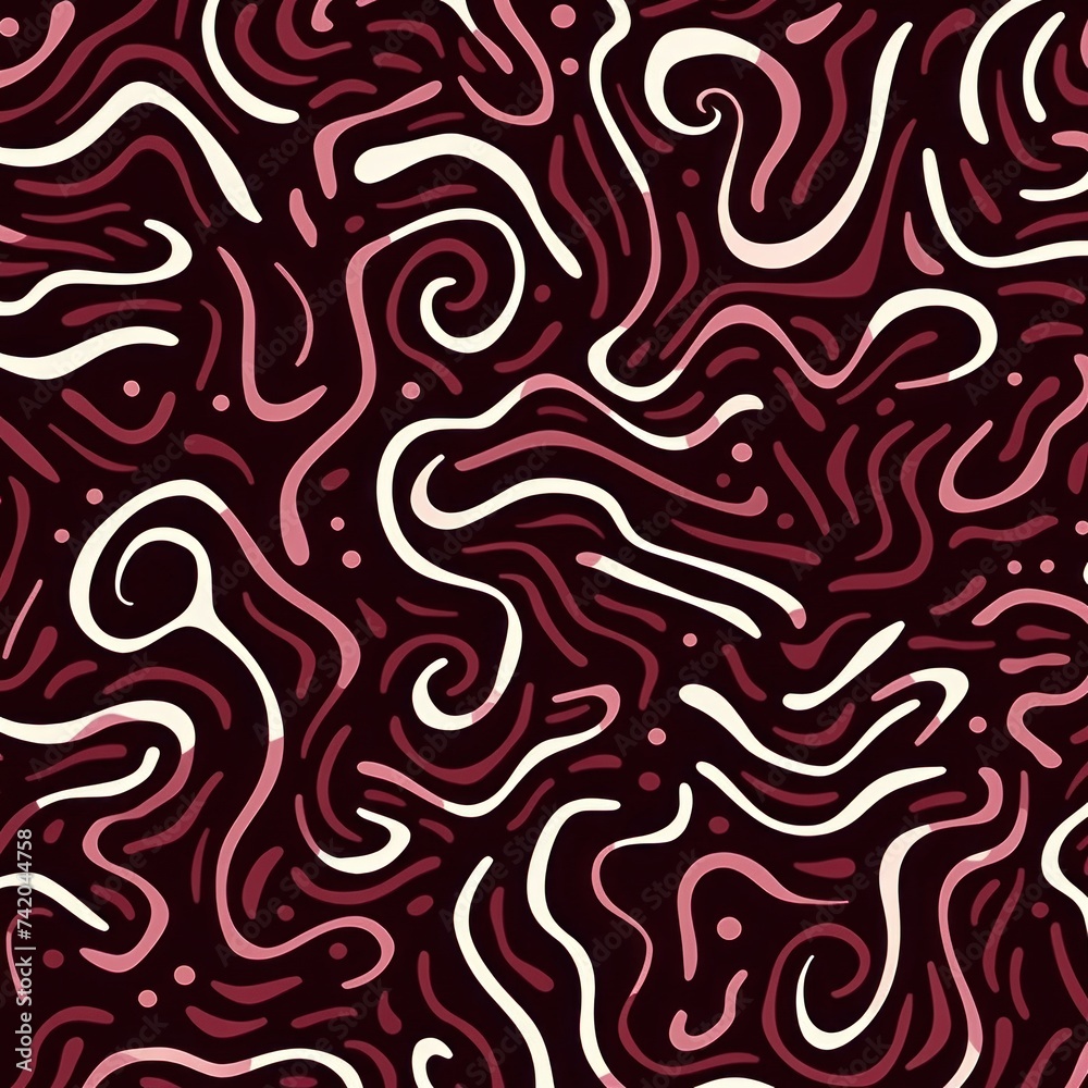Burgundy fun line doodle seamless pattern
