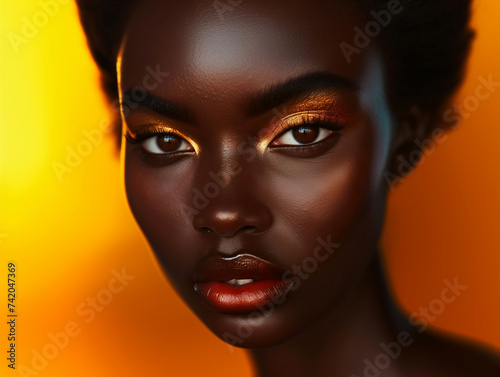 Young Glamour African Woman with Decorative Beauty Makeup Portrait