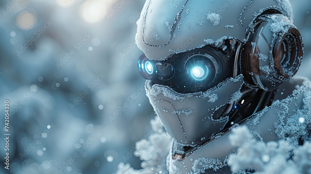 3d render robot covered in snow 3d render robot covered in snow