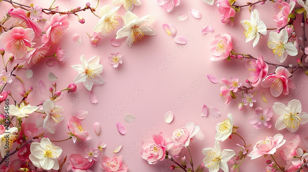 Spring Flowers Theme: Soft Pink with Cherry Blossoms & Daffodils


