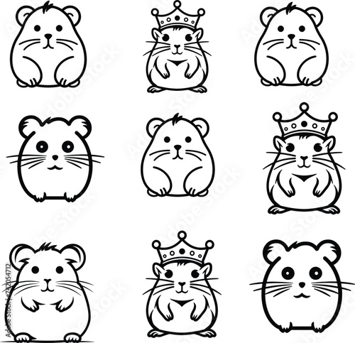 hamster wearing crown set vector illustration. 