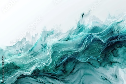 white image of waves blue and green, in the style of fluid dynamic brushwork, , light aquamarine