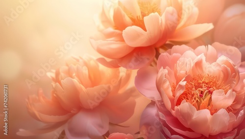peony flower  pastel colored scenes  highly detailed  subdued palettes  transparency and opacity  light pink and light orange