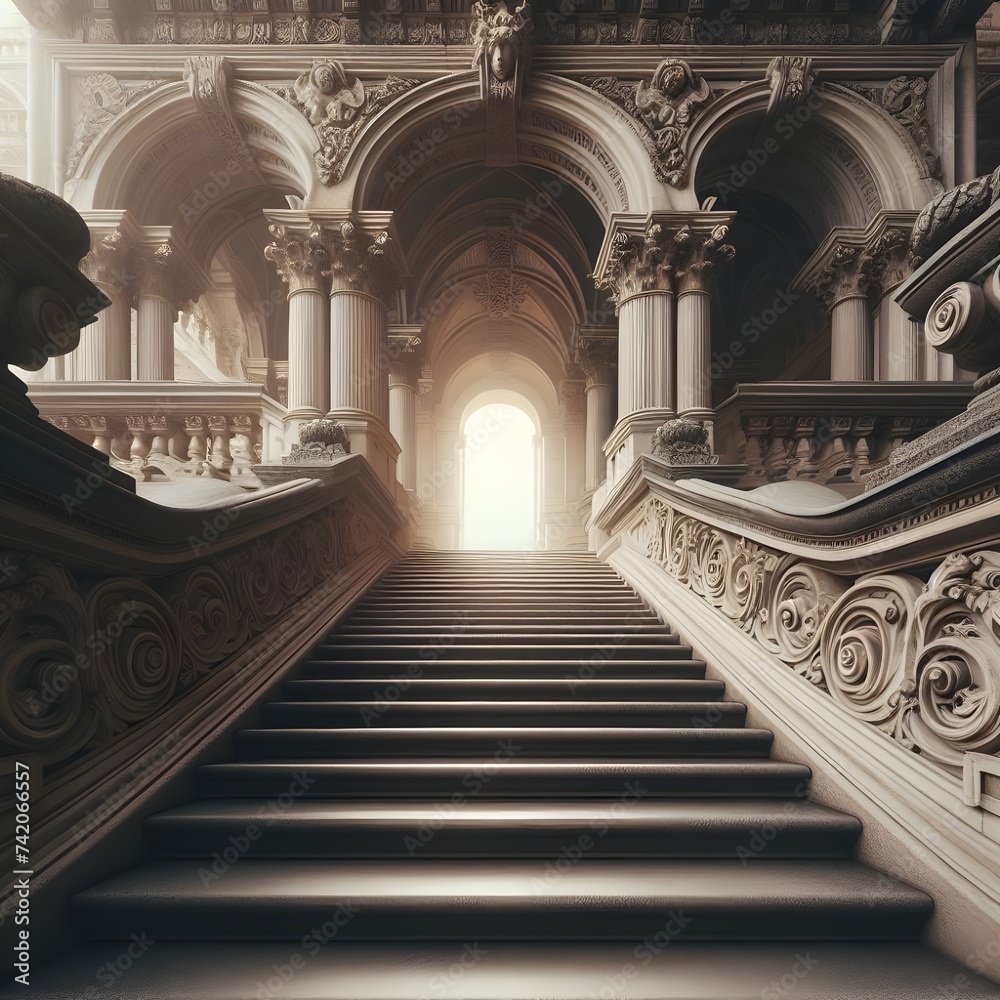 Fototapeta premium Think about the way the stairs unfold in front of your eyes, the way you find peace of mind and prepare for the leap forward. And act. Generative AI