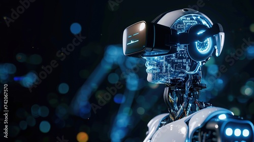 technology robot or cyborg wears virtual glasses or virtual goggles © Beny
