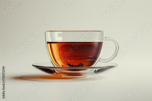 Tea in a glass mug. Background with selective focus and copy space