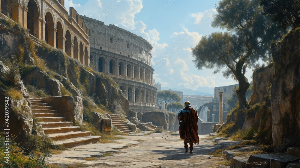 Fototapeta premium Ancient Roman gladiator in Rome. Created with Generative AI.
