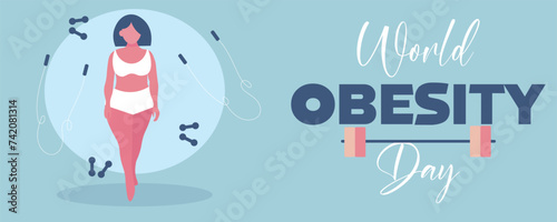 Banner for World Obesity Day with drawn stout woman
