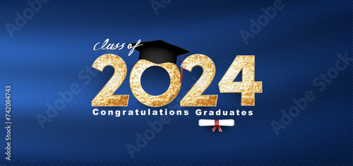 Class of 2024 Vector text for graduation gold design, congratulation event, T-shirt, party, high school or college graduate. Lettering for greeting, invitation card