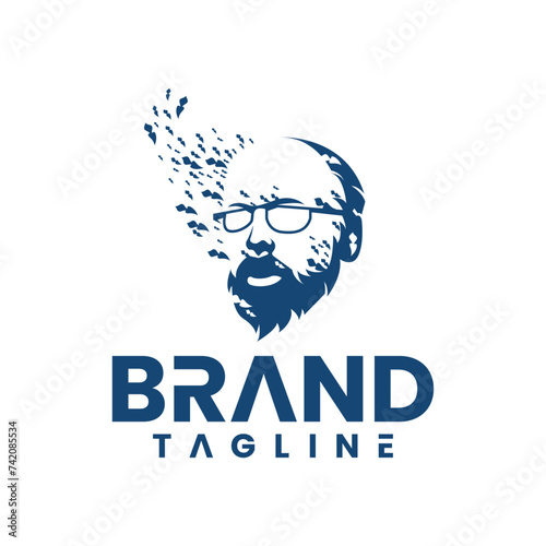 abstract logo of professor head or old man with the glass