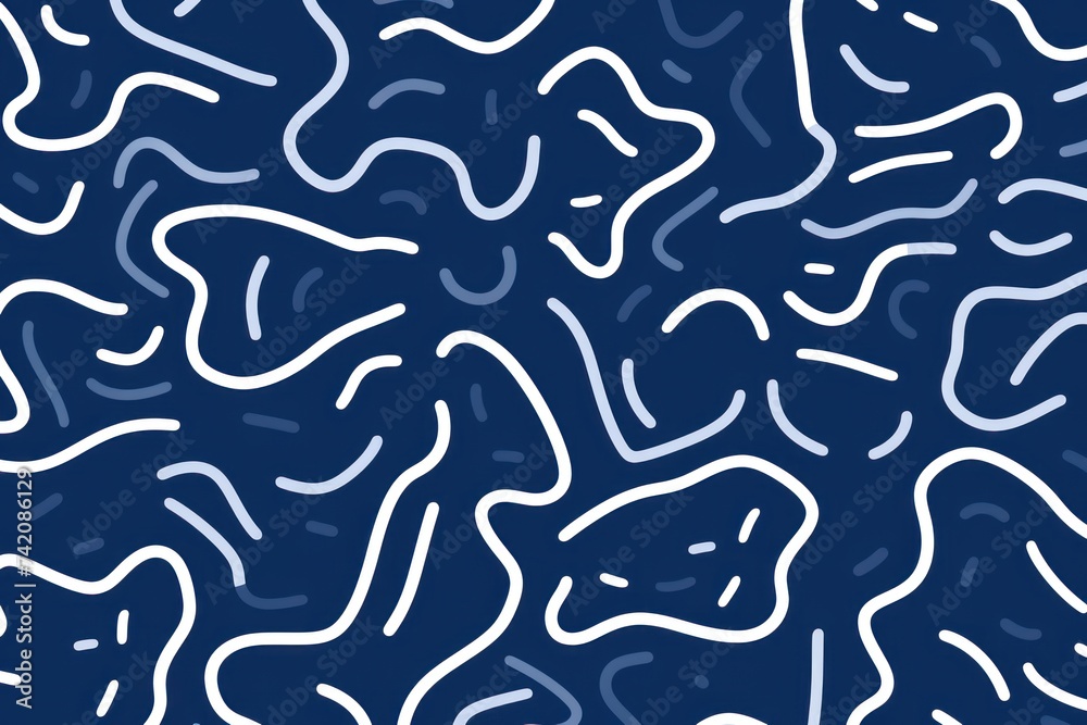 Navy Blue fun line doodle seamless pattern