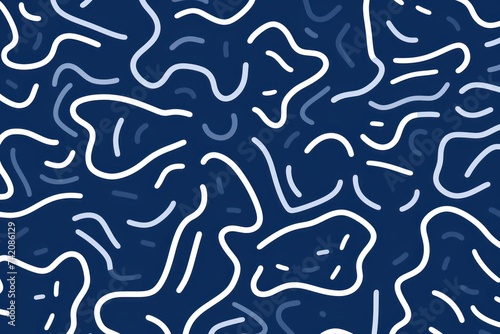 Navy Blue fun line doodle seamless pattern