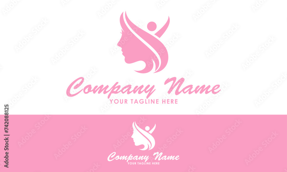 Pink Color Abstract People with Woman Face Logo Design Pink Color Abstract People with Woman Face Logo Design