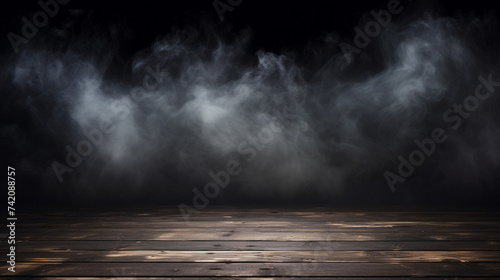 Fog In Darkness Smoke And Mist On Wooden Table Abstract And Defocused Halloween Backdrop