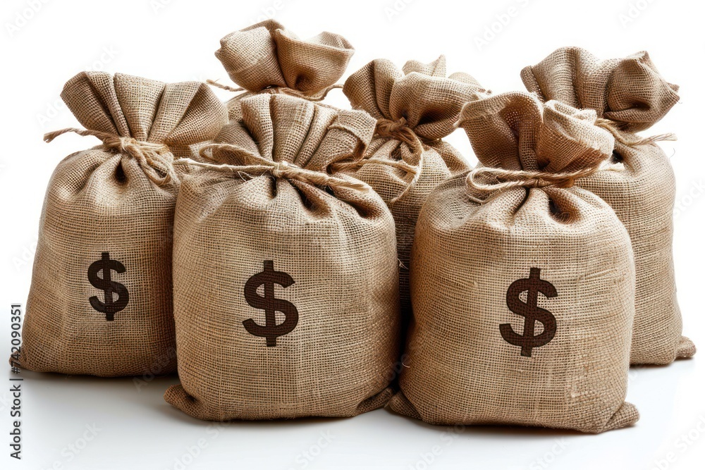 Burlap bags with dollar signs isolated on white background,copy space Burlap bags with dollar signs isolated on white background,copy space