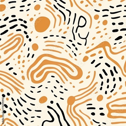 Tan fun line doodle seamless pattern