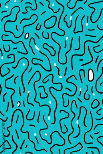 Turquoise fun line doodle seamless pattern