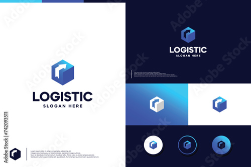 logistic box, deliver ,supply , logo design template.