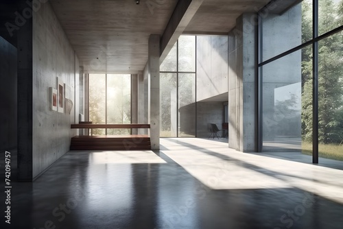 Interior with natural light and concrete walls and floors. mock up