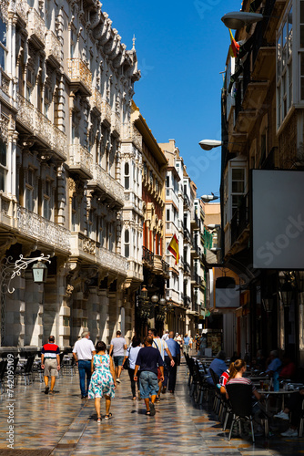 Picturesque view of old houses and streets of Cartagena town at sunny summer day, Spain