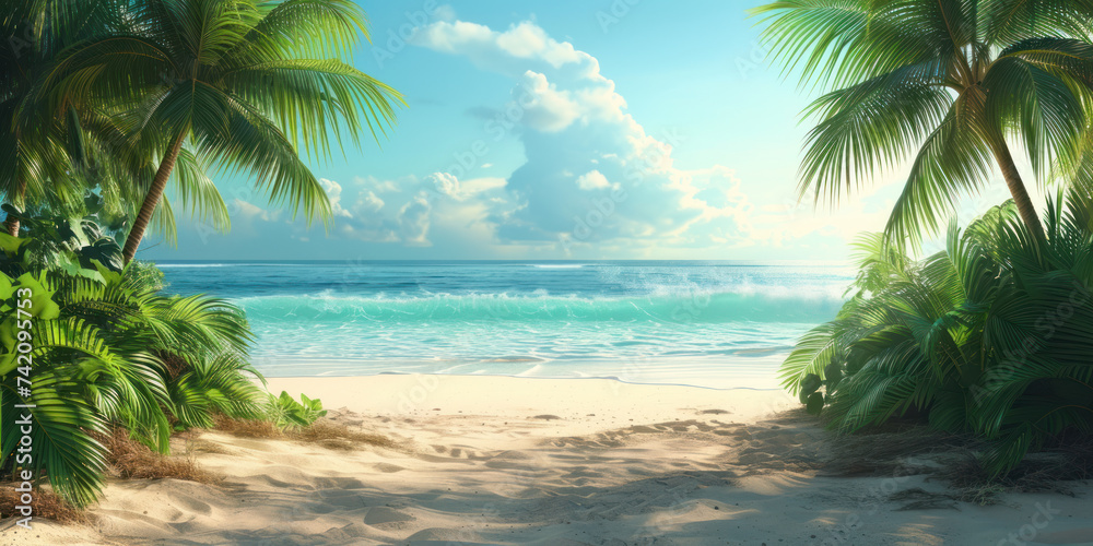 Tropical palm trees with beach background