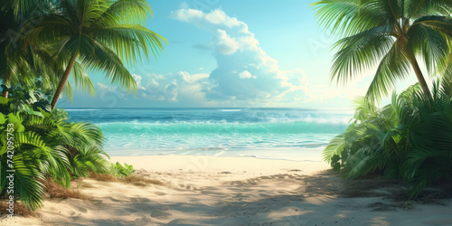 Tropical palm trees with beach background