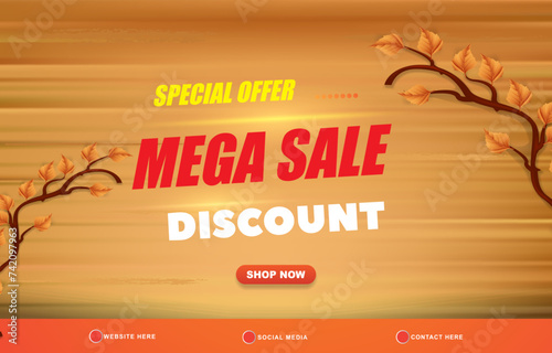 special offer mega sale discount template banner with copy space for product sale with abstract gradient brown and orange background design