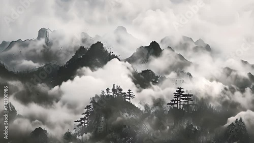 Chinese Traditional Ink Style, Landscape Painting photo