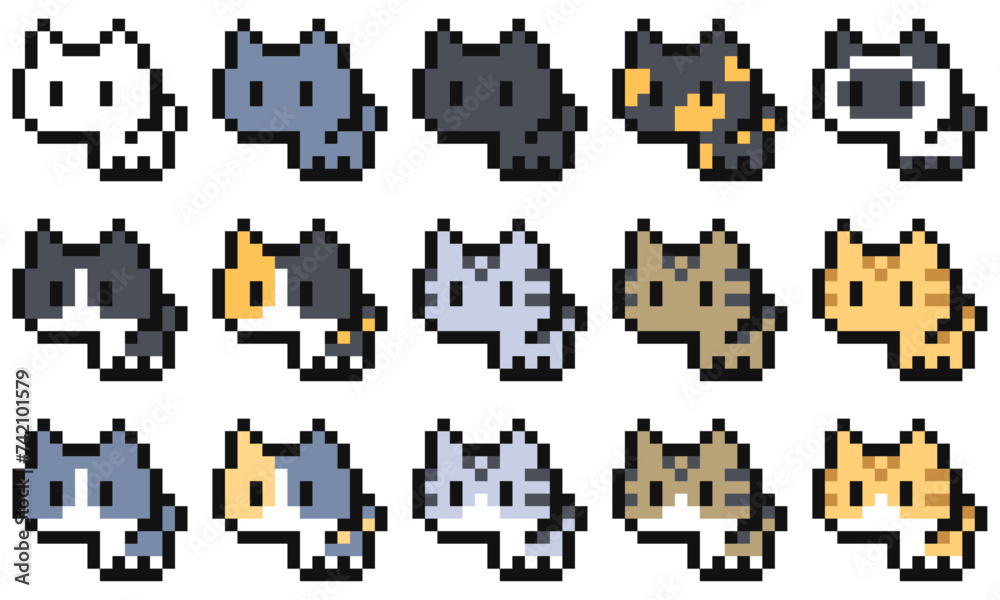 猫のドット絵セット Stock ベクター | Adobe Stock
