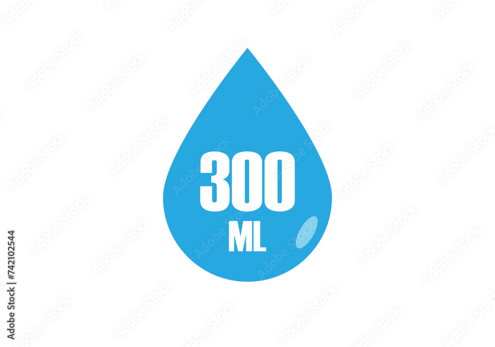 300 ml. Vector volume of 300 milliliters. Liquid drop design isolated on white background 300 ml. Vector volume of 300 milliliters. Liquid drop design isolated on white background