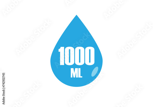 1000 ml. Vector volume of 1000 milliliters. Liquid drop design isolated on white background