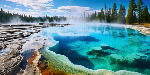 park national park wyoming, Basin of colorful hot water and sulfur emanation in the area of west thumb geyser basin yellowstone, Generative AI