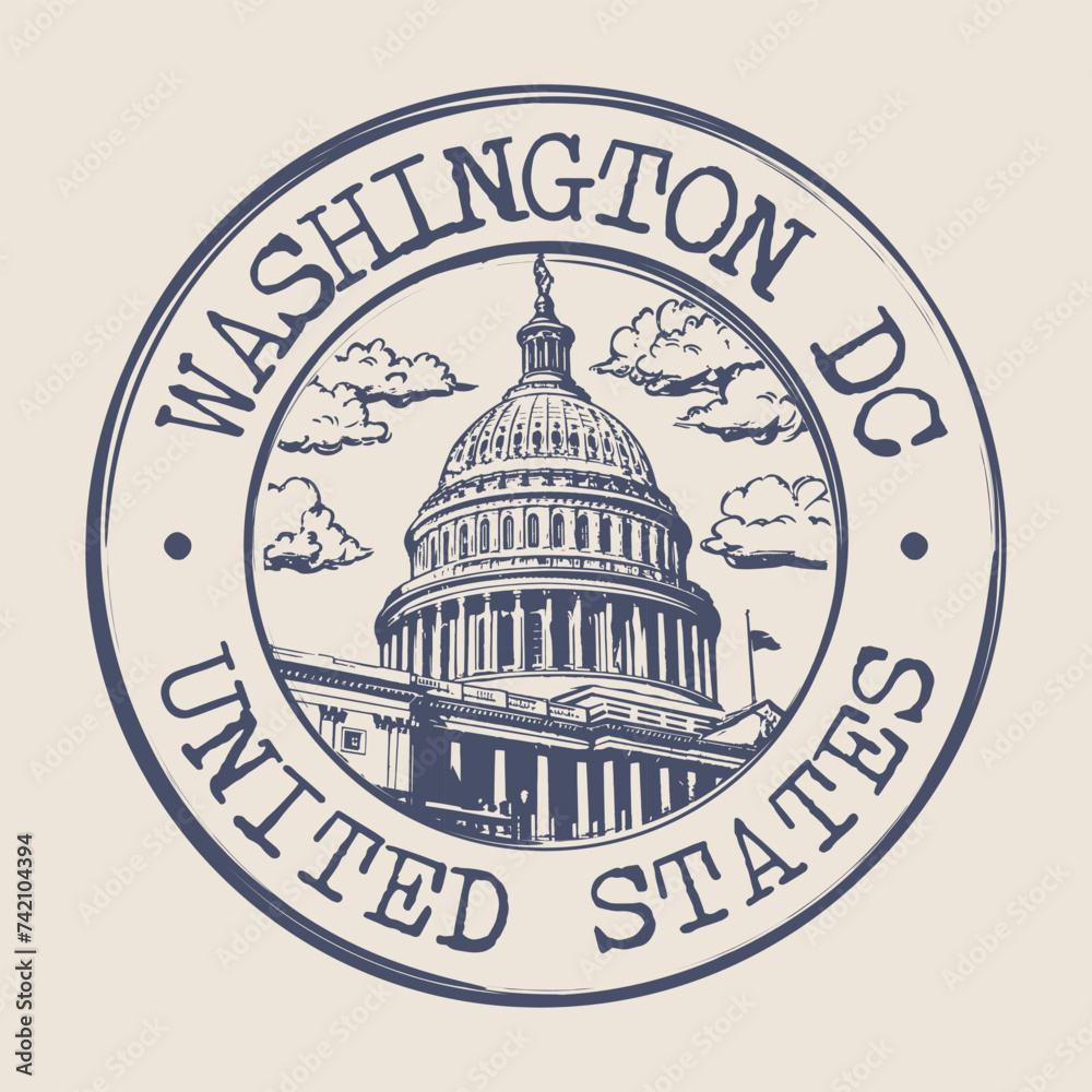 Washington DC, United States Stamp City Postmark. Silhouette Postal Passport. Round Vector Icon. Vintage Postage Design.