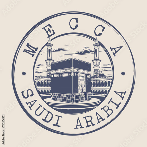 Mecca, Saudi Arabia Stamp City Postmark. Silhouette Postal Passport. Round Vector Icon. Vintage Postage Design.