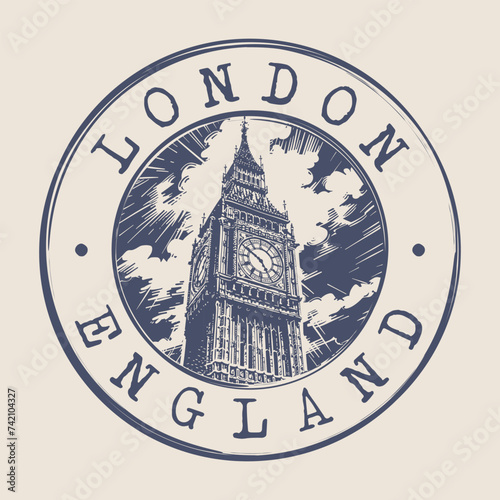 London, United Kingdom Stamp City Postmark. Silhouette Postal Passport. Round Vector Icon. Vintage Postage Design.