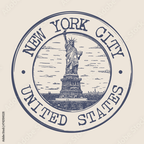 New York City, United States Stamp City Postmark. Silhouette Postal Passport. Round Vector Icon. Vintage Postage Design.