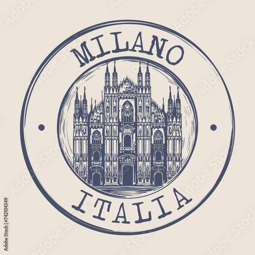 Milan, Italy Stamp City Postmark. Silhouette Postal Passport. Round Vector Icon. Vintage Postage Design.