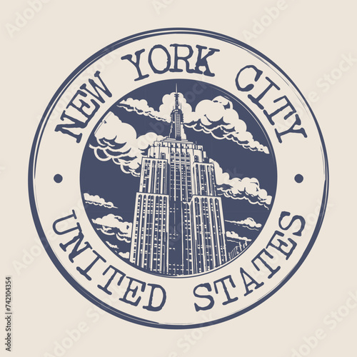 New York, United States Stamp City Postmark. Silhouette Postal Passport. Round Vector Icon. Vintage Postage Design.