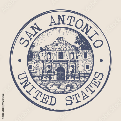 San Antonio, Texas Stamp City Postmark. Silhouette Postal Passport. Round Vector Icon. Vintage Postage Design.