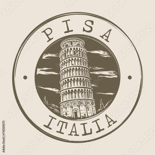 Pisa, Italy Stamp City Postmark. Silhouette Postal Passport. Round Vector Icon. Vintage Postage Design.
